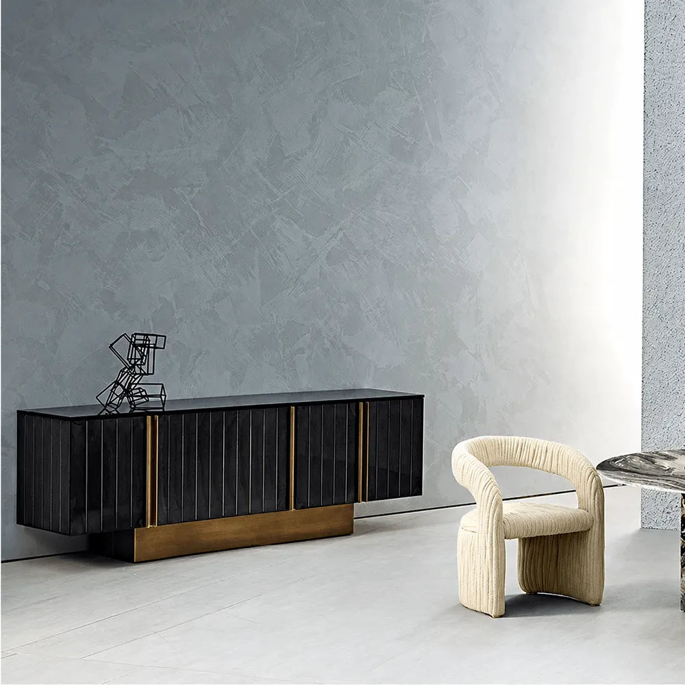 Mother of Pearl Cabinet With Sculpted Doors and Layered Storage