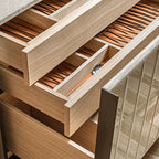 Mother of Pearl Cabinet With Sculpted Doors and Layered Storage