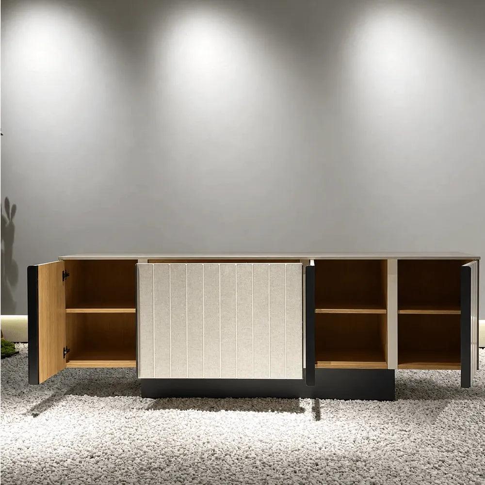 Mother of Pearl Cabinet With Sculpted Doors and Layered Storage