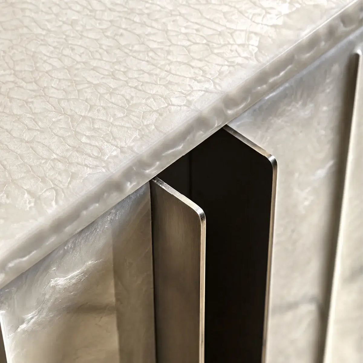 Mother of Pearl Cabinet With Sculpted Doors and Layered Storage