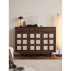 Mother of Pearl Geometric Walnut Shoe Rack With Drawers and Display Top