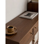 Mother of Pearl Geometric Walnut Shoe Rack With Drawers and Display Top