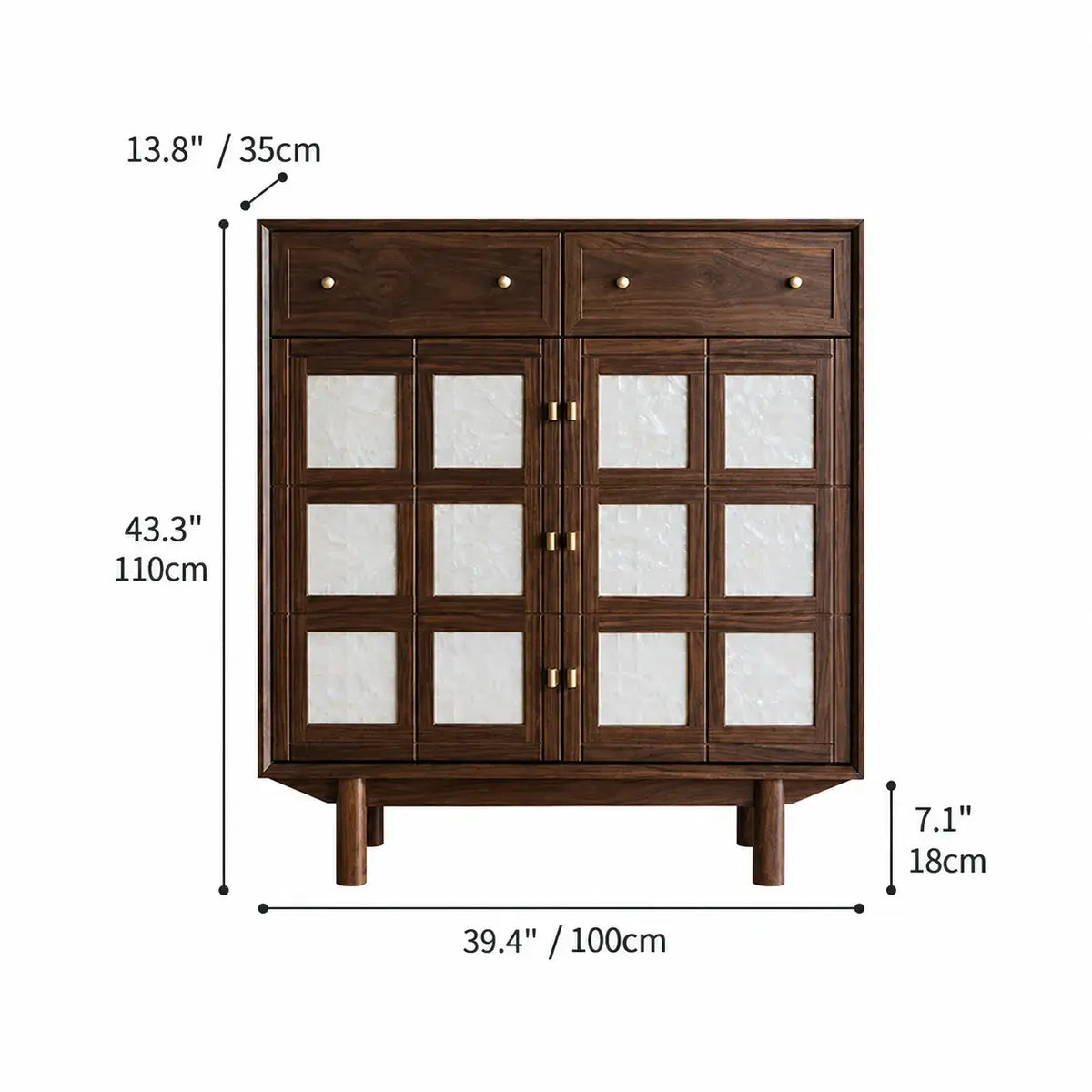 Mother of Pearl Geometric Walnut Shoe Rack With Drawers and Display Top Dimensions