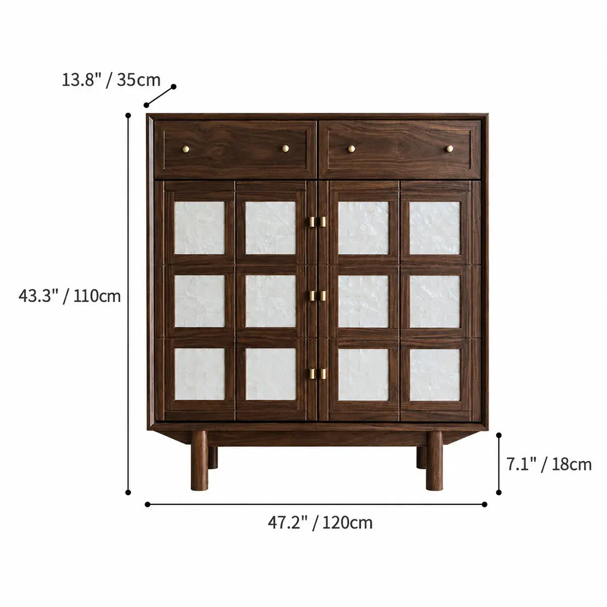 Mother of Pearl Geometric Walnut Shoe Rack With Drawers and Display Top Dimensions