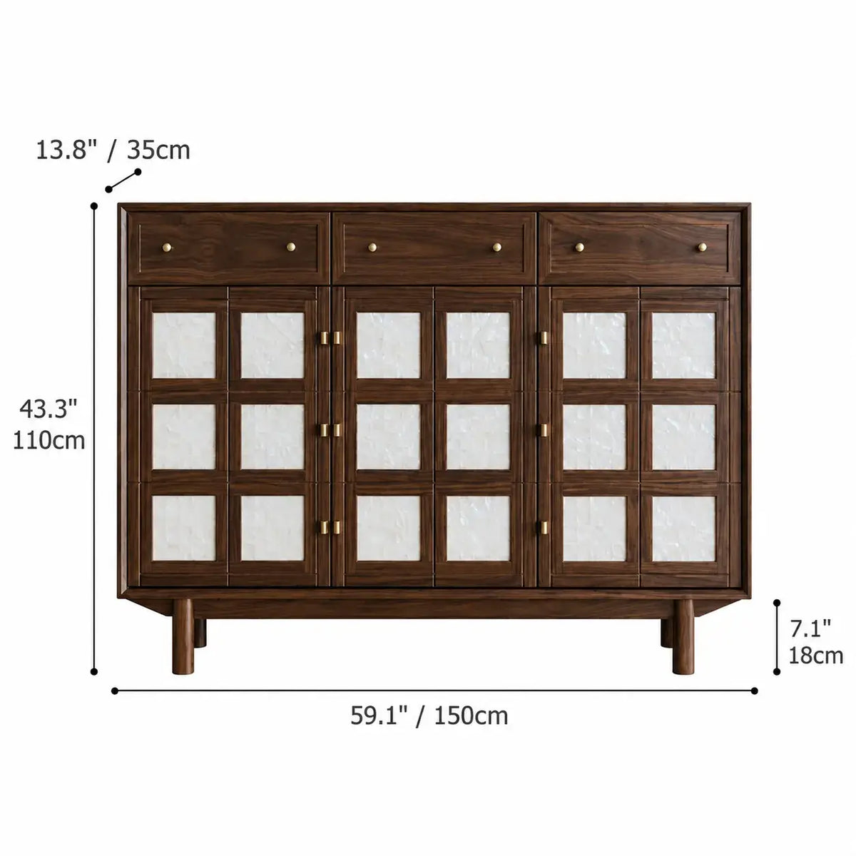 Mother of Pearl Geometric Walnut Shoe Rack With Drawers and Display Top Dimensions