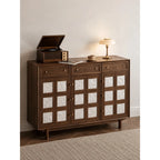Mother of Pearl Geometric Walnut Shoe Rack With Drawers and Display Top Main Product Image