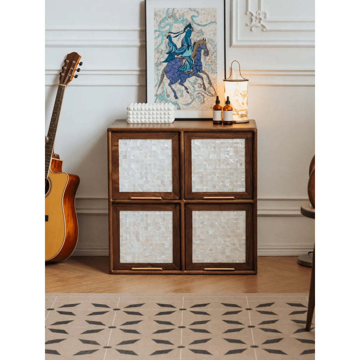 Mother of Pearl Inlay Walnut Modular Bookcase and Display Cabinet Main Product Image Main image