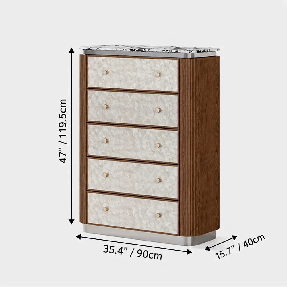 Mother of Pearl Oak Chest Series With Marble Top and Layered Storage