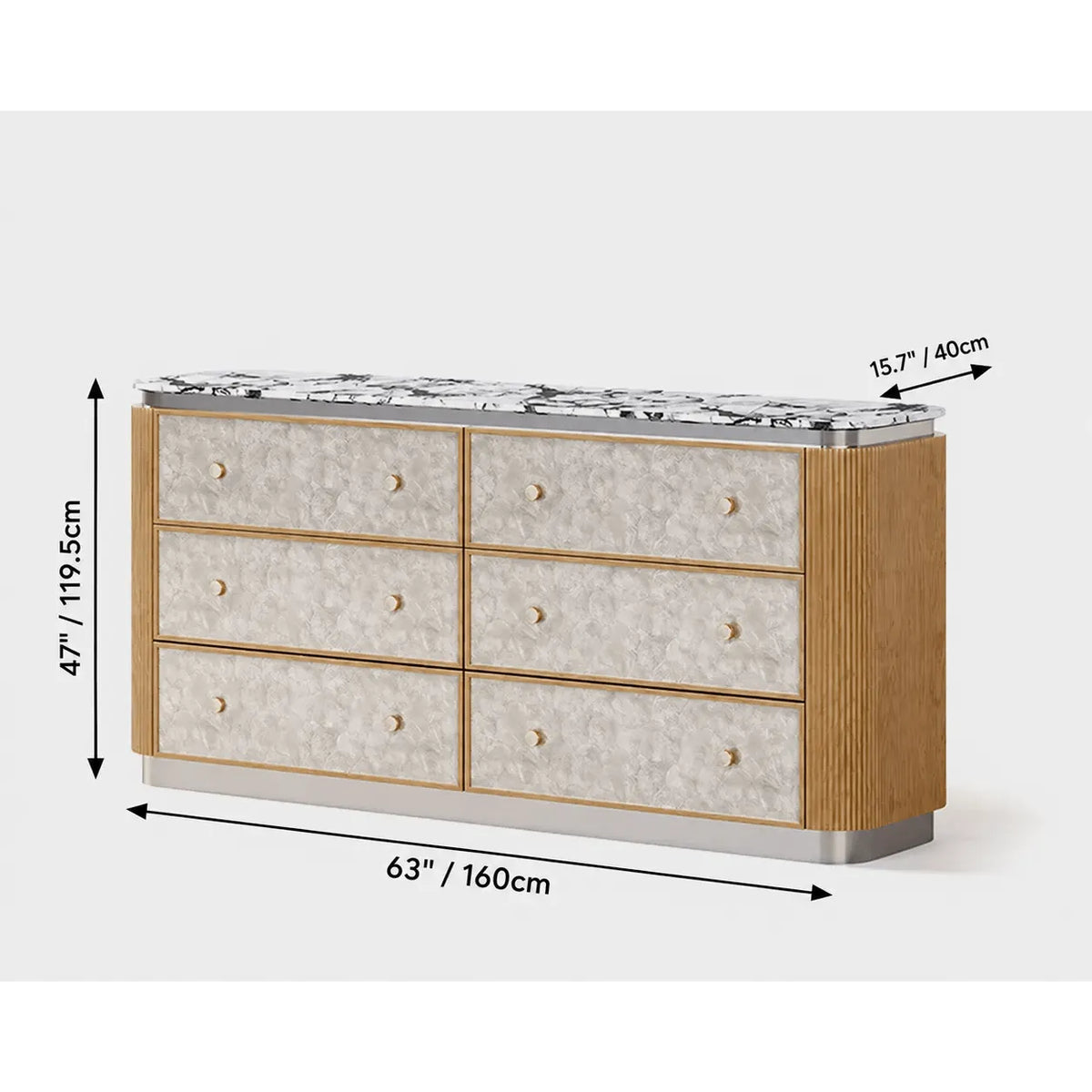 Mother of Pearl Oak Chest Series With Marble Top and Layered Storage