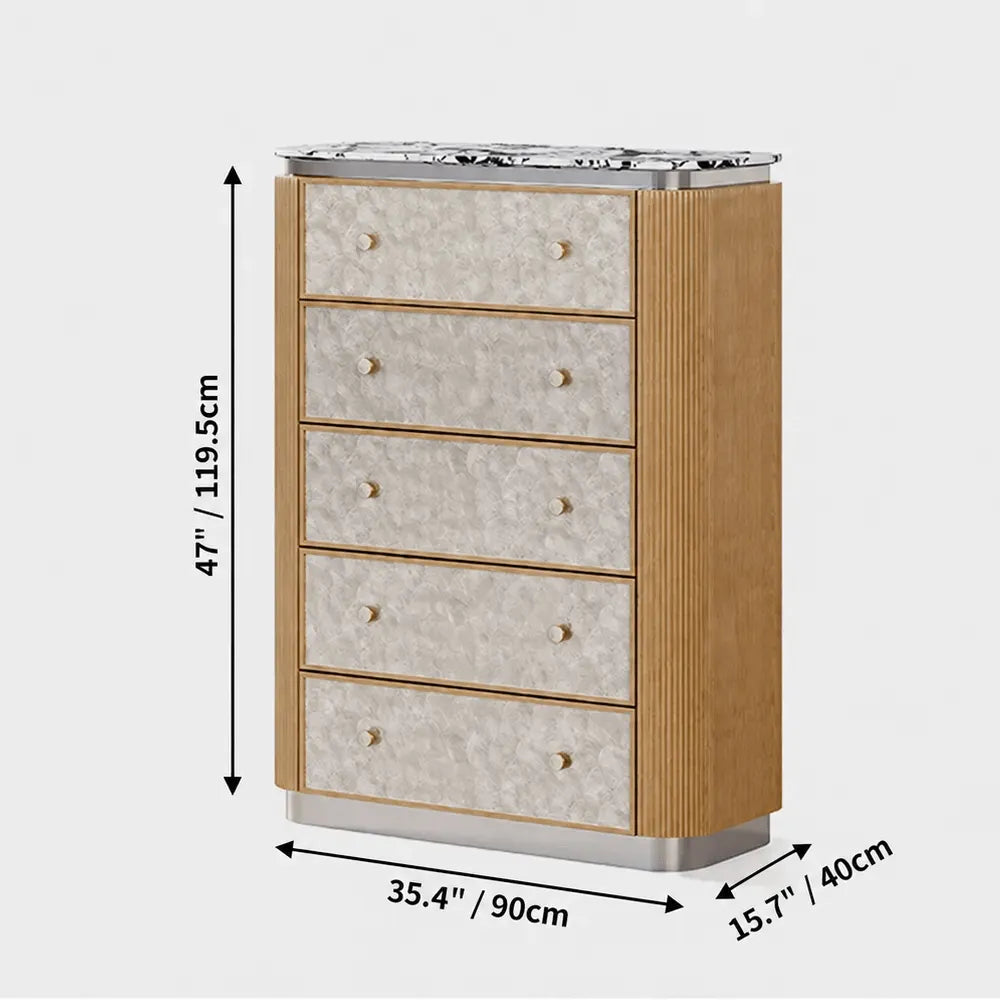 Mother of Pearl Oak Chest Series With Marble Top and Layered Storage