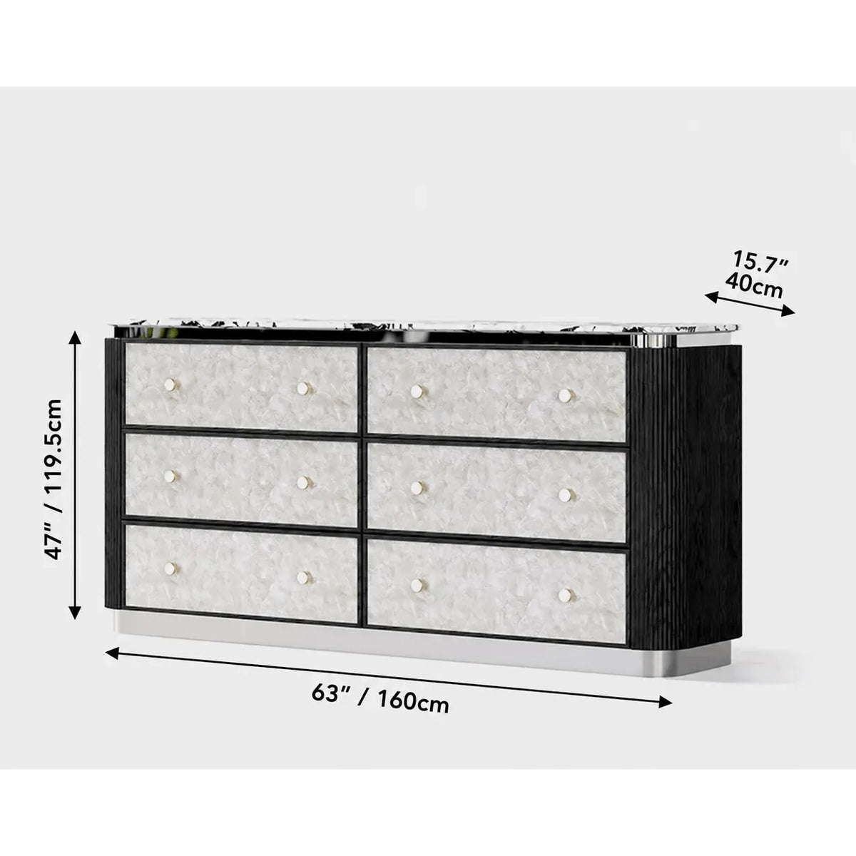 Mother of Pearl Oak Chest Series With Marble Top and Layered Storage Dimensions