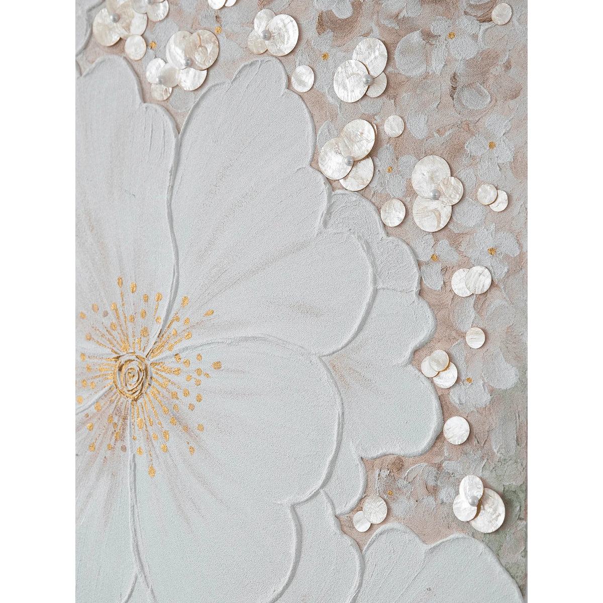 Mother of Pearl Wall Art Diptych, Relief Floral Panels in Soft Gold Haze