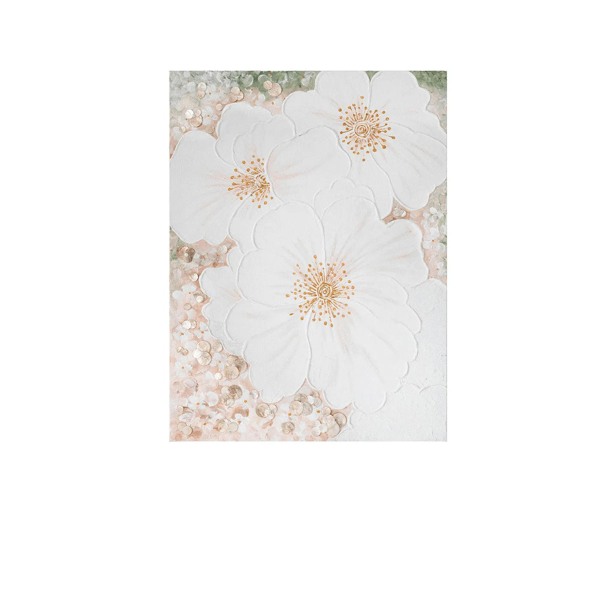 Mother of Pearl Wall Art Diptych, Relief Floral Panels in Soft Gold Haze
