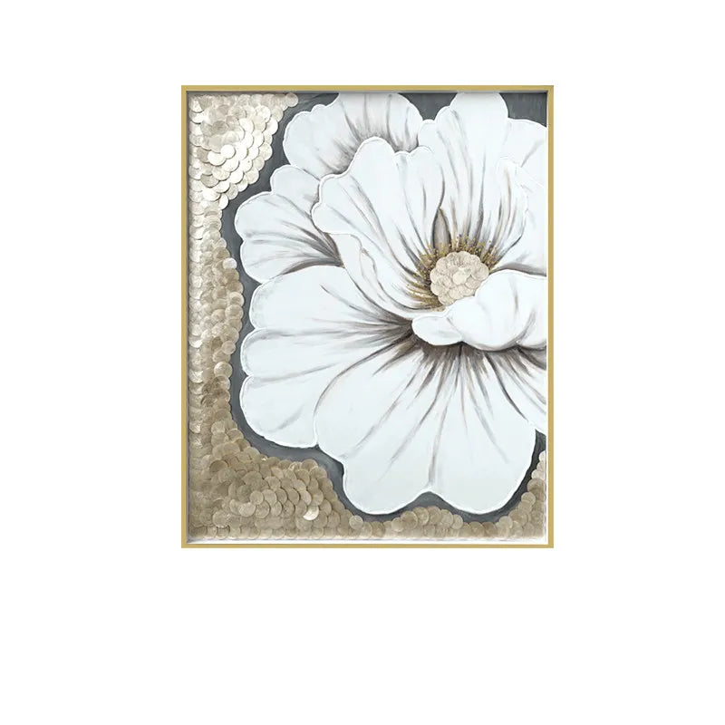 Mother of Pearl Wall Art Diptych, Sculpted Floral Panels in Soft Gold