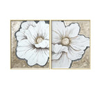 Mother of Pearl Wall Art Diptych, Sculpted Floral Panels in Soft Gold