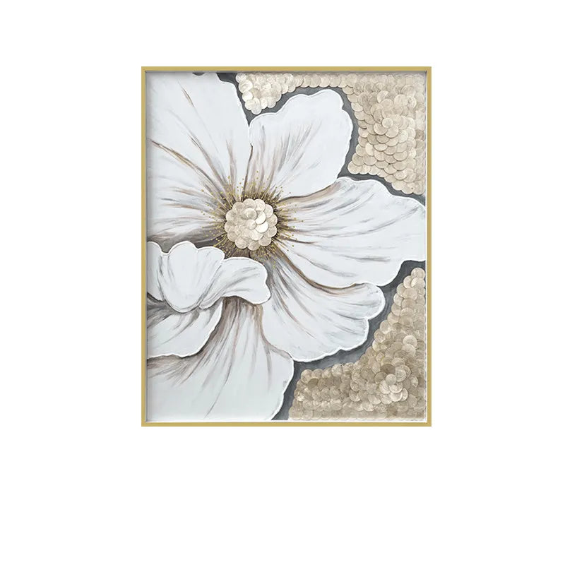 Mother of Pearl Wall Art Diptych, Sculpted Floral Panels in Soft Gold