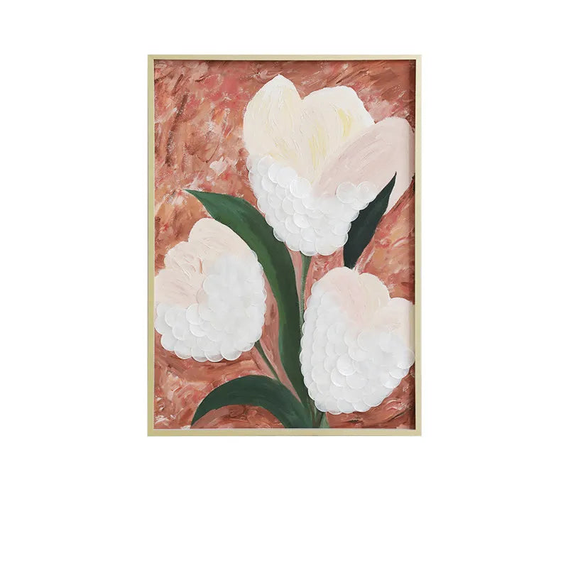 Mother of Pearl Wall Art Floral Triptych, Textured Handcrafted Gold Frame Series