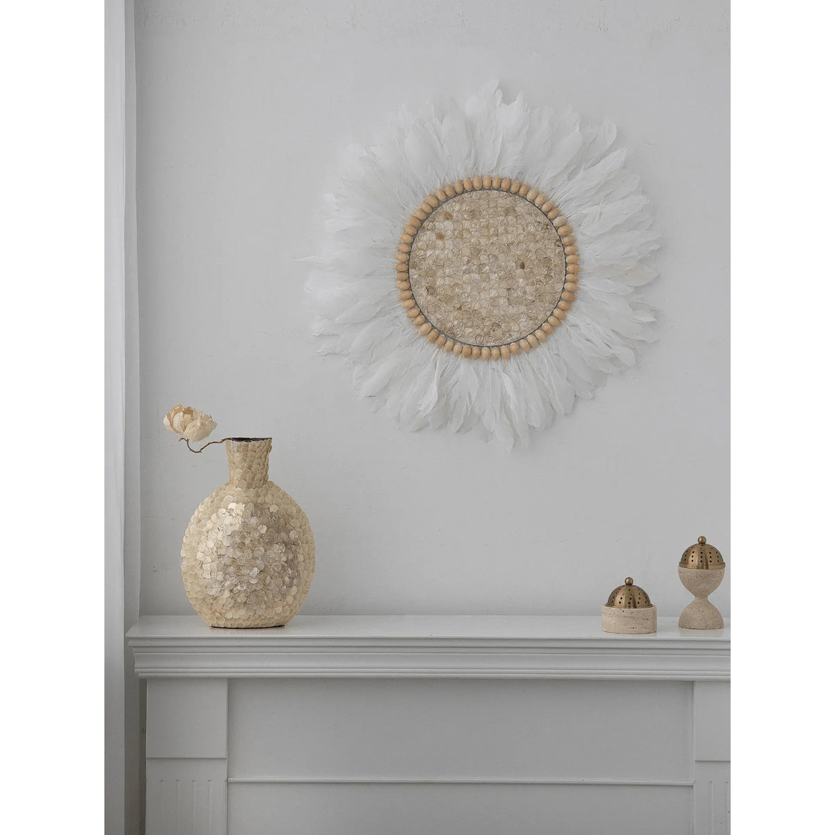 Mother of Pearl Wall Art, Handmade Feather Sunburst Decor Series