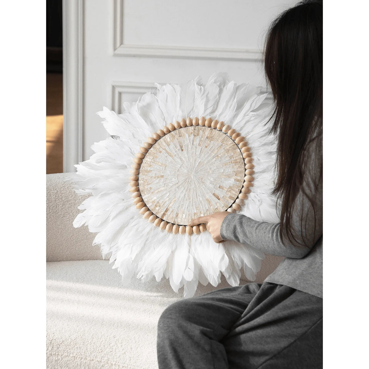 Mother of Pearl Wall Art, Handmade Feather Sunburst Decor Series Main Product Image