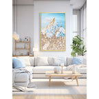 Mother of Pearl Wall Art, Layered Alpine Texture in Blue and Gold