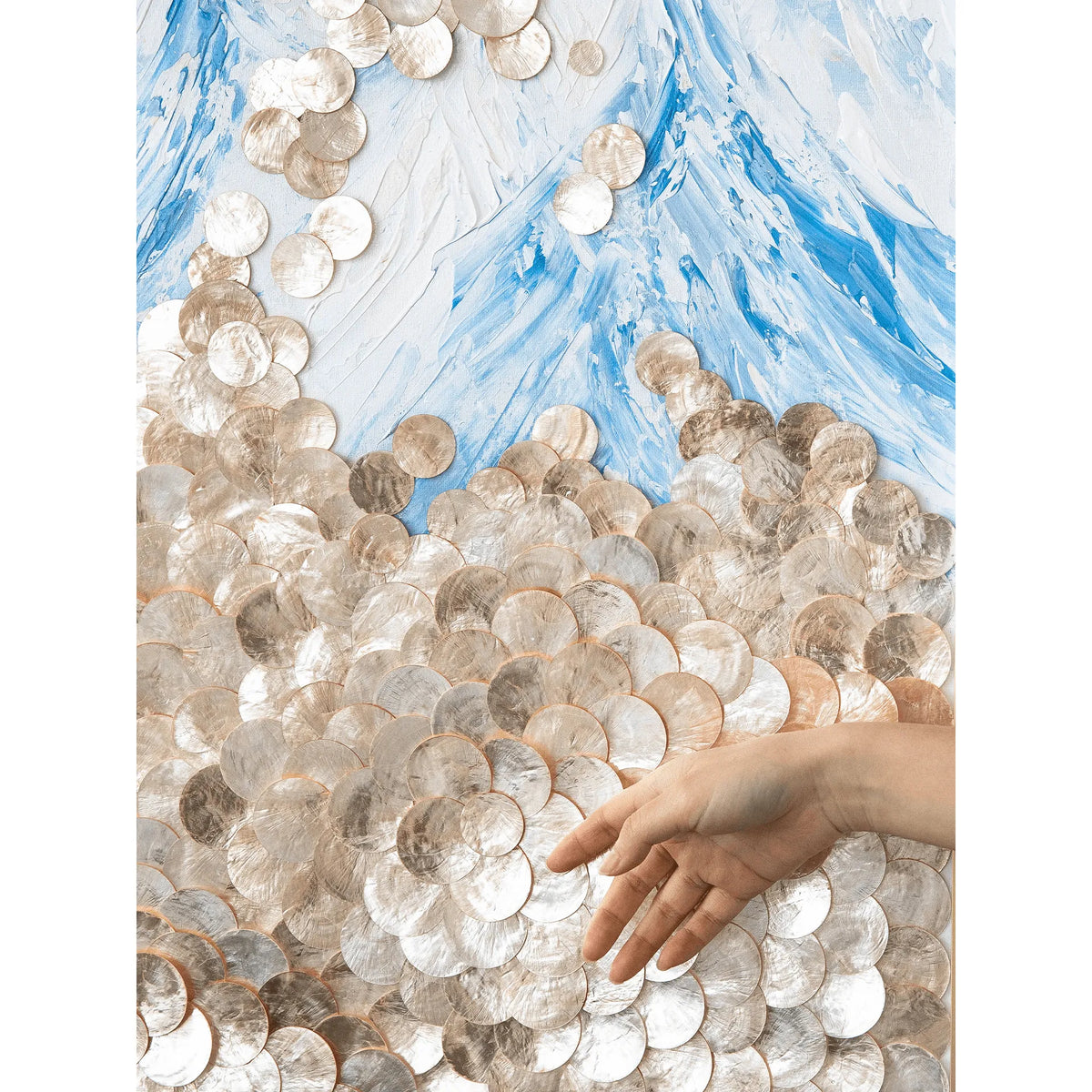 Mother of Pearl Wall Art, Layered Alpine Texture in Blue and Gold