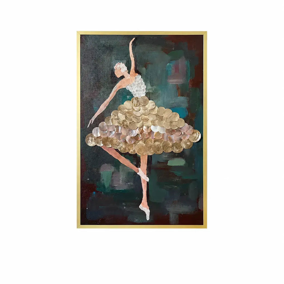 Mother of Pearl Wall Art, Layered Ballet Figure Panel With Gold Frame