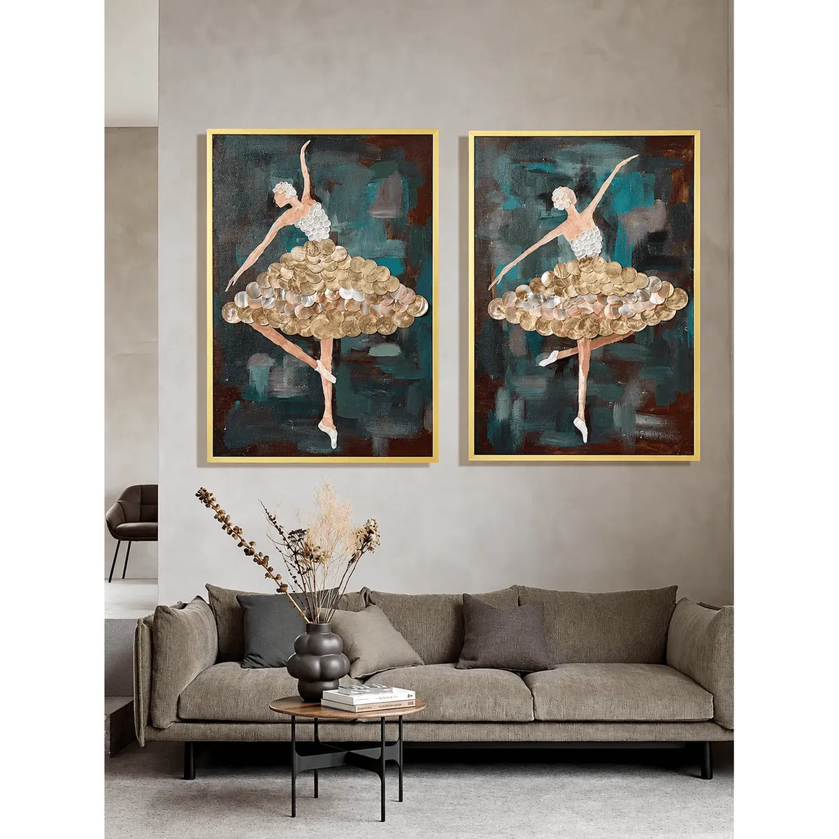 Mother of Pearl Wall Art, Layered Ballet Figure Panel With Gold Frame