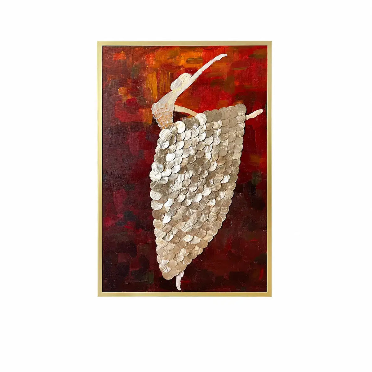 Mother of Pearl Wall Art, Layered Ballet Figure Panel With Gold Frame