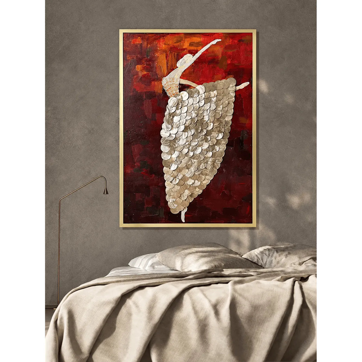 Mother of Pearl Wall Art, Layered Ballet Figure Panel With Gold Frame