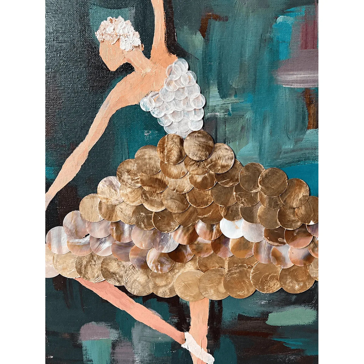Mother of Pearl Wall Art, Layered Ballet Figure Panel With Gold Frame
