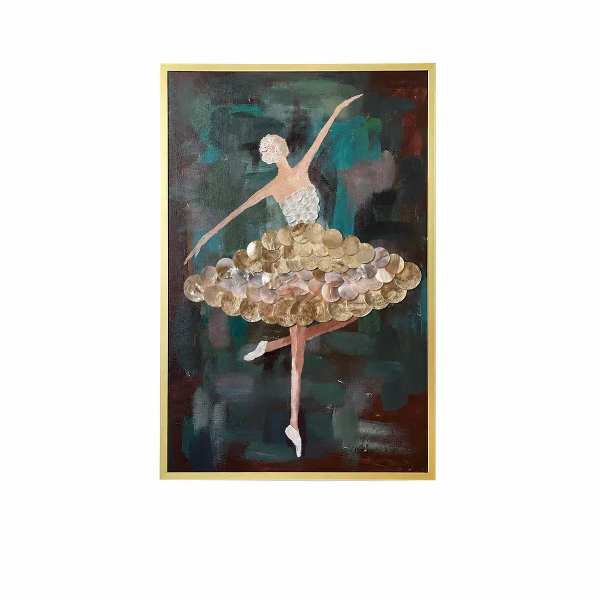 Mother of Pearl Wall Art, Layered Ballet Figure Panel With Gold Frame