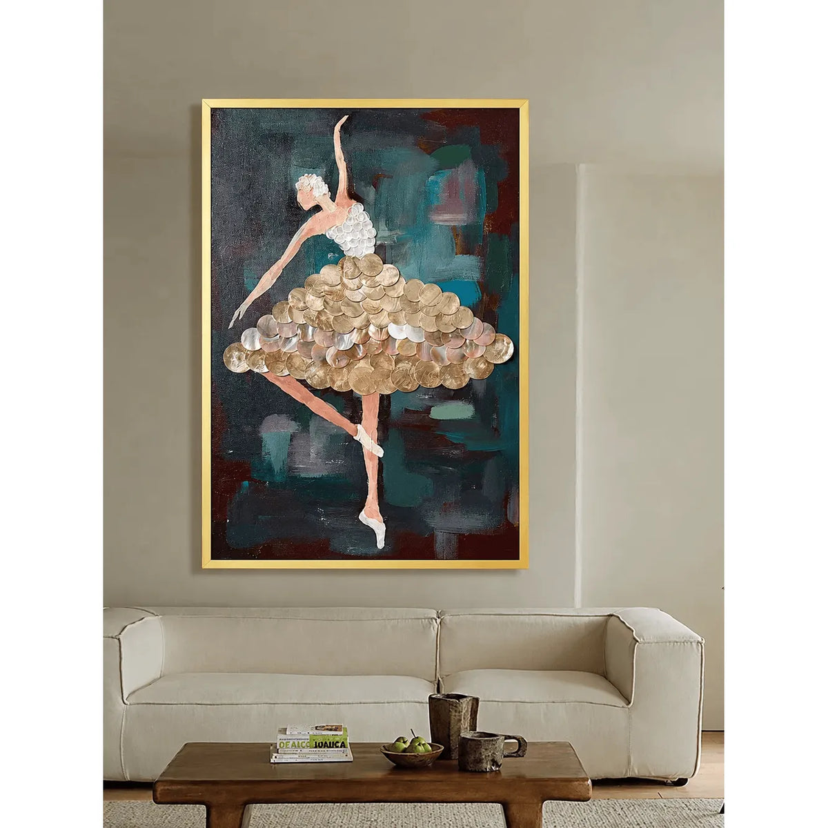 Mother of Pearl Wall Art, Layered Ballet Figure Panel With Gold Frame Main Product Image Main image