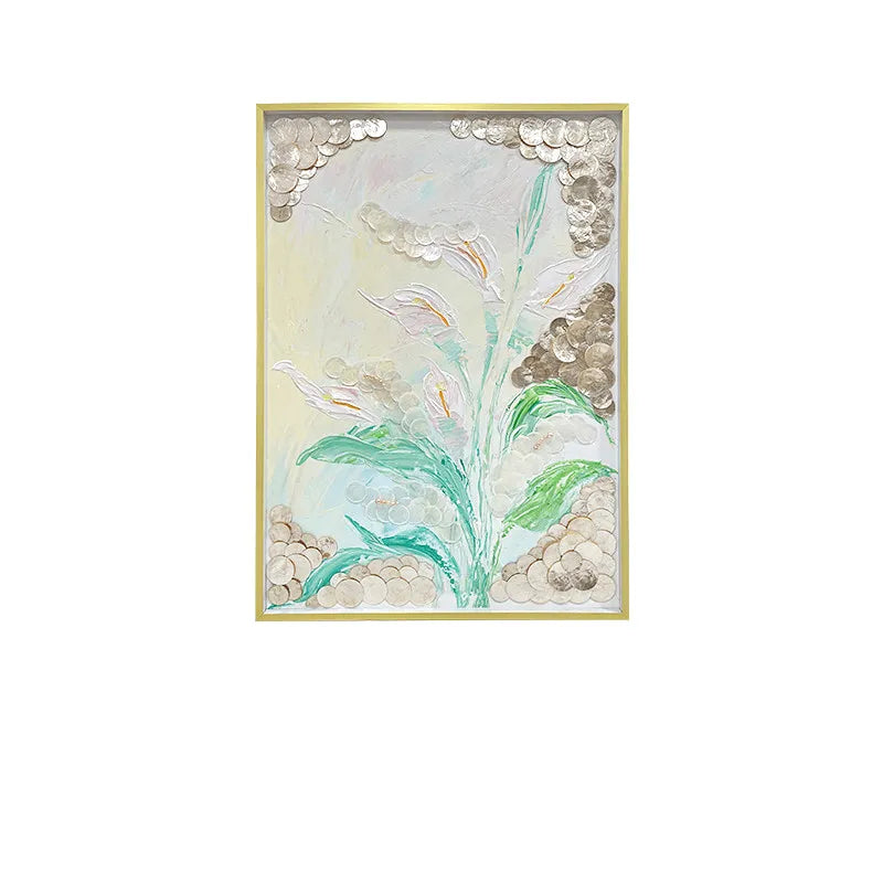 Mother of Pearl Wall Art, Textured Floral Panels with Gold Frame