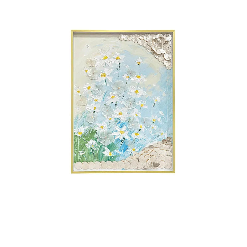 Mother of Pearl Wall Art, Textured Floral Panels with Gold Frame