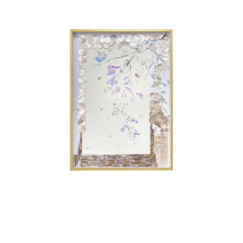 Mother of Pearl Wall Art, Textured Floral Panels with Gold Frame