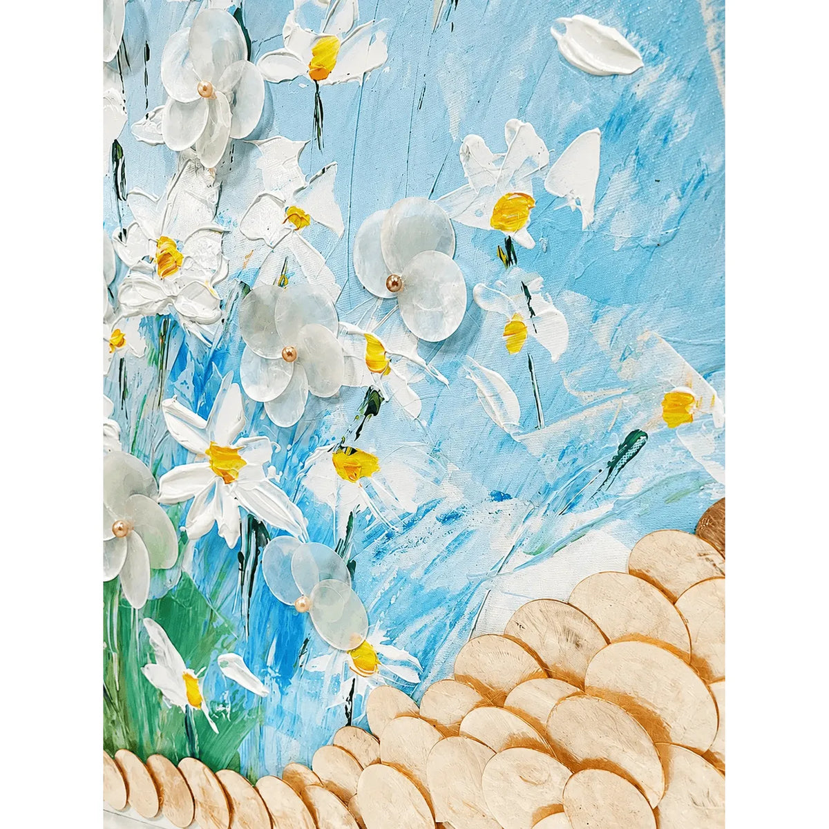 Mother of Pearl Wall Art, Textured Floral Panels with Gold Frame