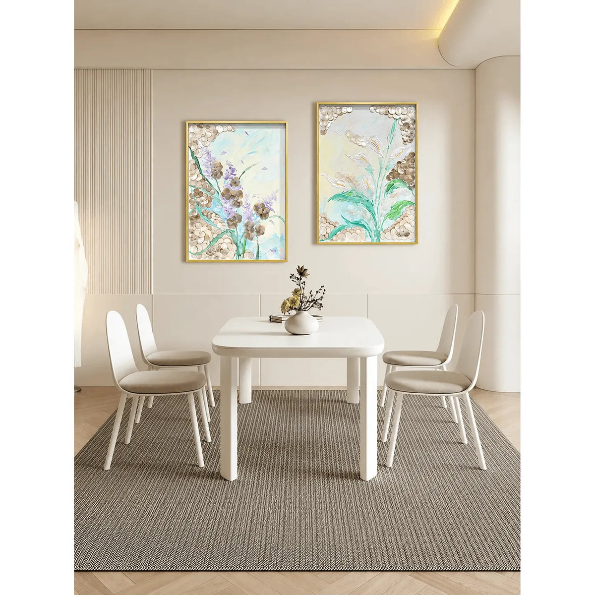 Mother of Pearl Wall Art, Textured Floral Panels with Gold Frame