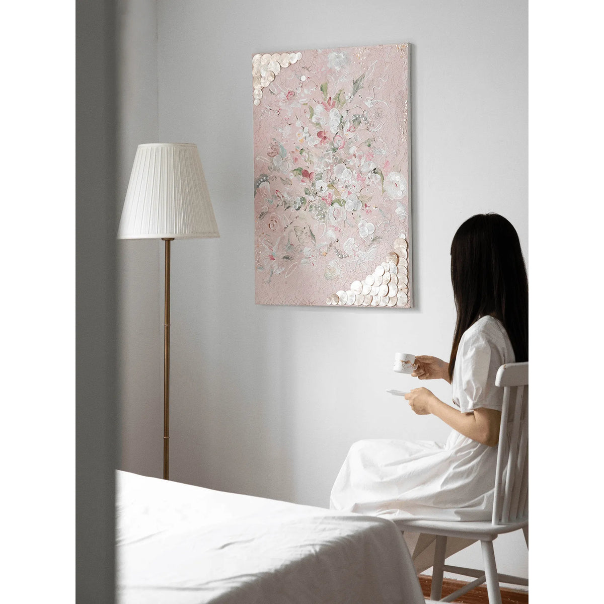 Mother of Pearl Wall Art, Textured Floral Relief for Serene Luxe Interiors