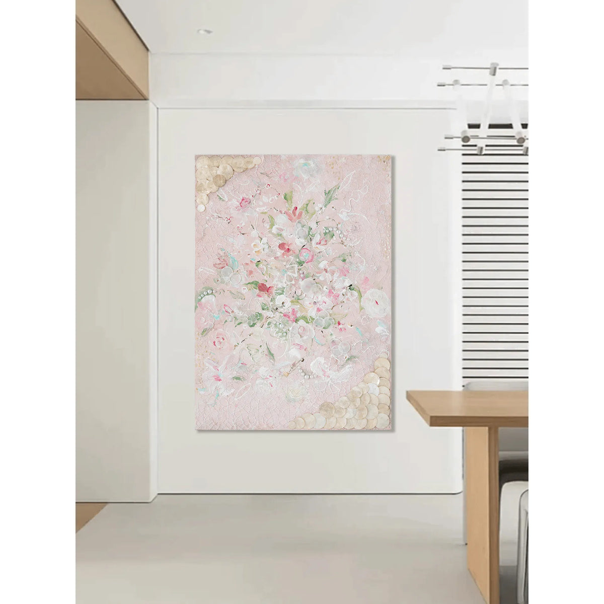 Mother of Pearl Wall Art, Textured Floral Relief for Serene Luxe Interiors