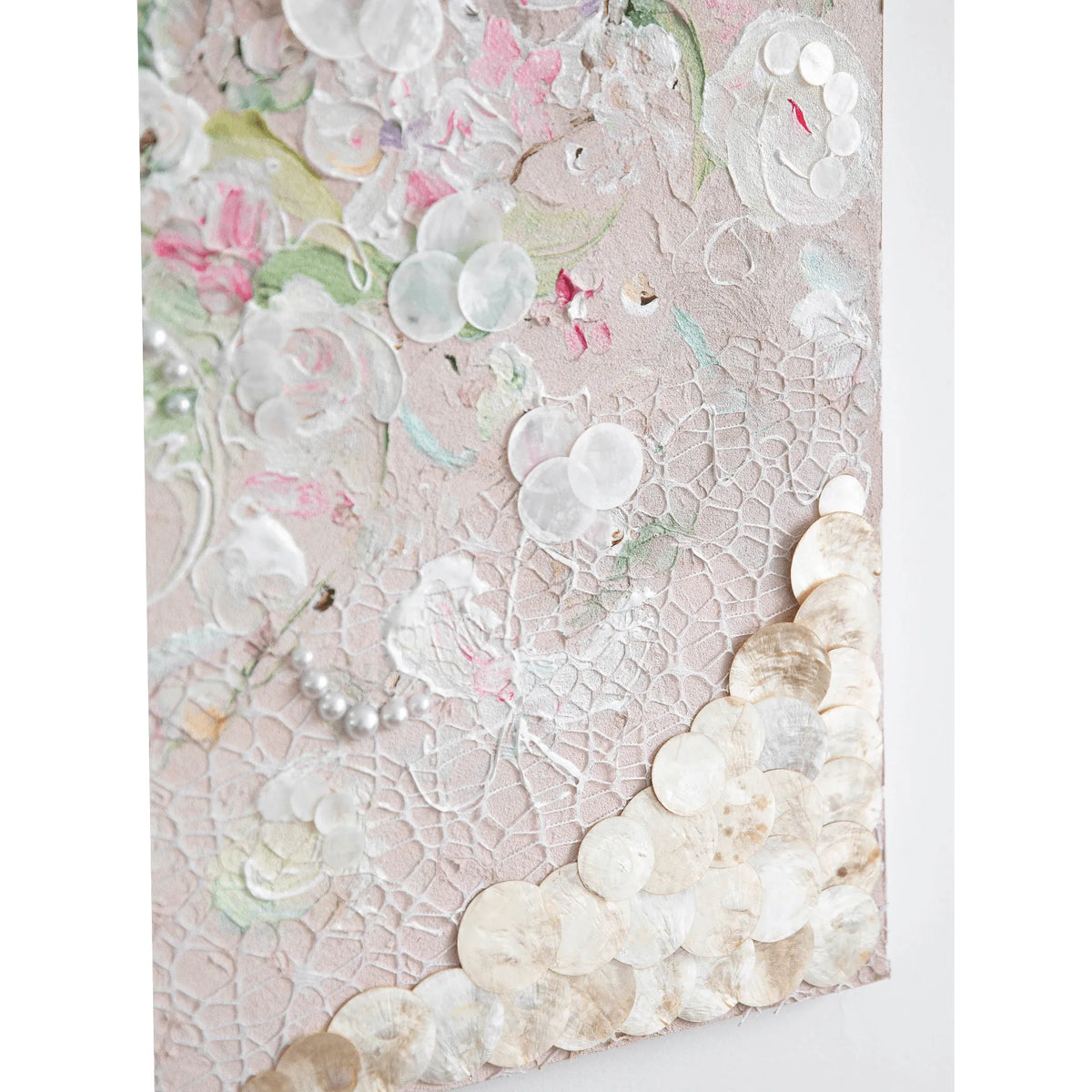 Mother of Pearl Wall Art, Textured Floral Relief for Serene Luxe Interiors