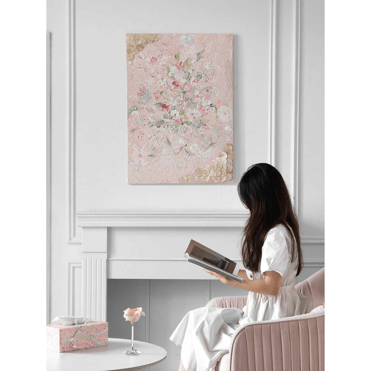 Mother of Pearl Wall Art, Textured Floral Relief for Serene Luxe Interiors
