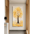 Mother of Pearl Wall Art, Textured Golden Tree Vertical Panel Decor