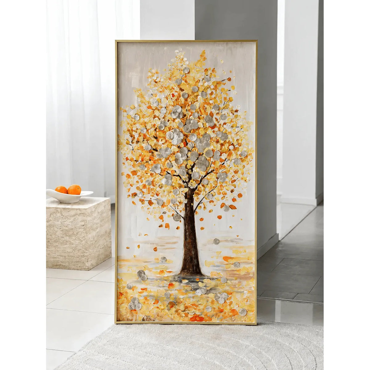 Mother of Pearl Wall Art, Textured Golden Tree Vertical Panel Decor