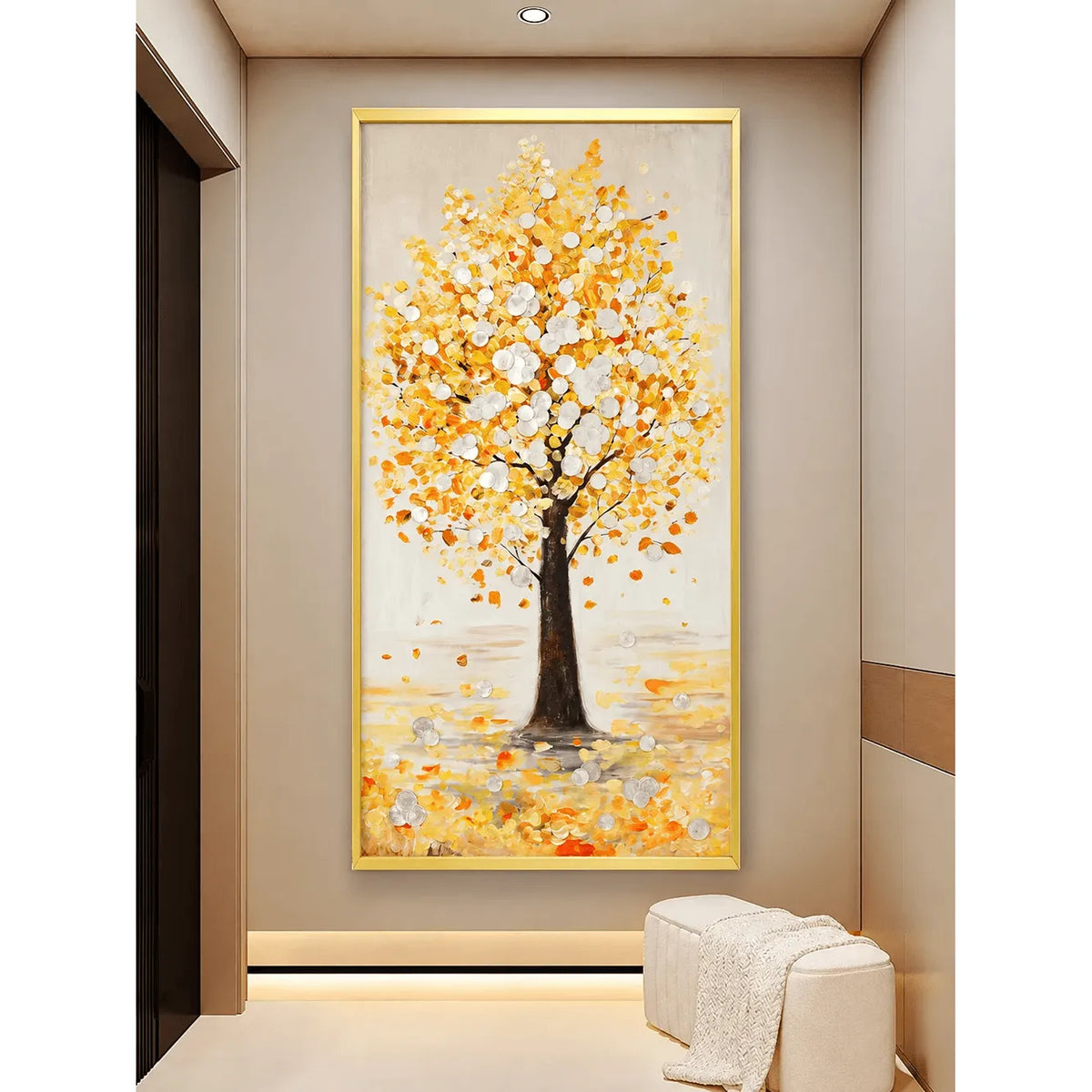 Mother of Pearl Wall Art, Textured Golden Tree Vertical Panel Decor Main Product Image Imagen principal del producto