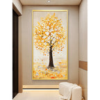 Mother of Pearl Wall Art, Textured Golden Tree Vertical Panel Decor Main Product Image