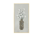 Mother of Pearl Wall Art Triptych, Floral Vase Relief on Linen