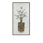 Mother of Pearl Wall Art Triptych, Floral Vase Relief on Linen