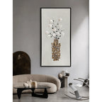 Mother of Pearl Wall Art Triptych, Floral Vase Relief on Linen Main Product Image