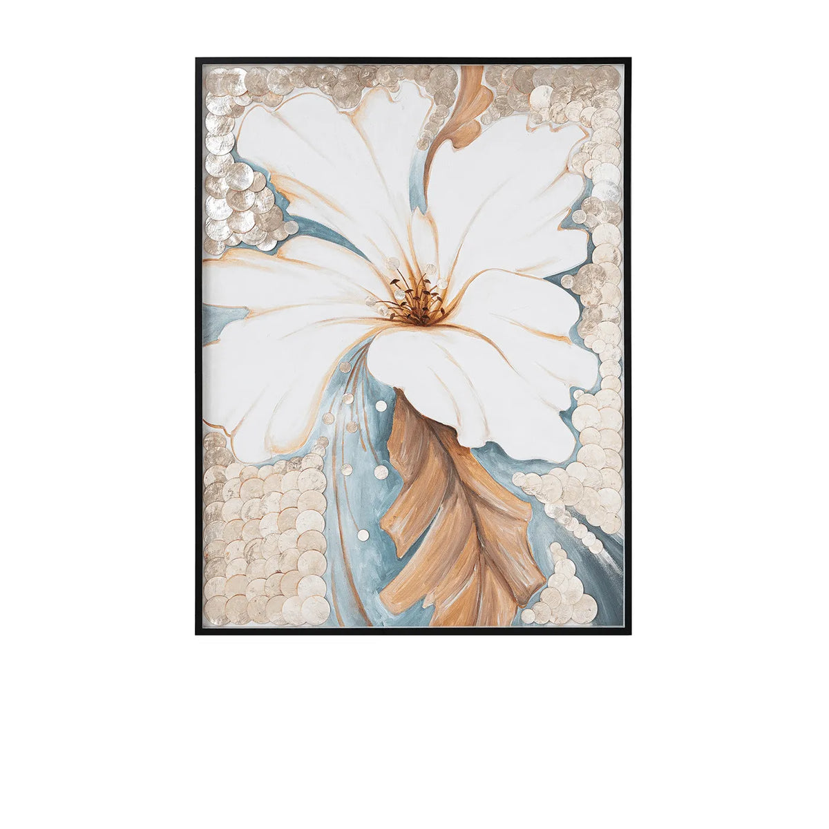 Mother of Pearl Wall Art Triptych, Handcrafted Floral Relief Panels