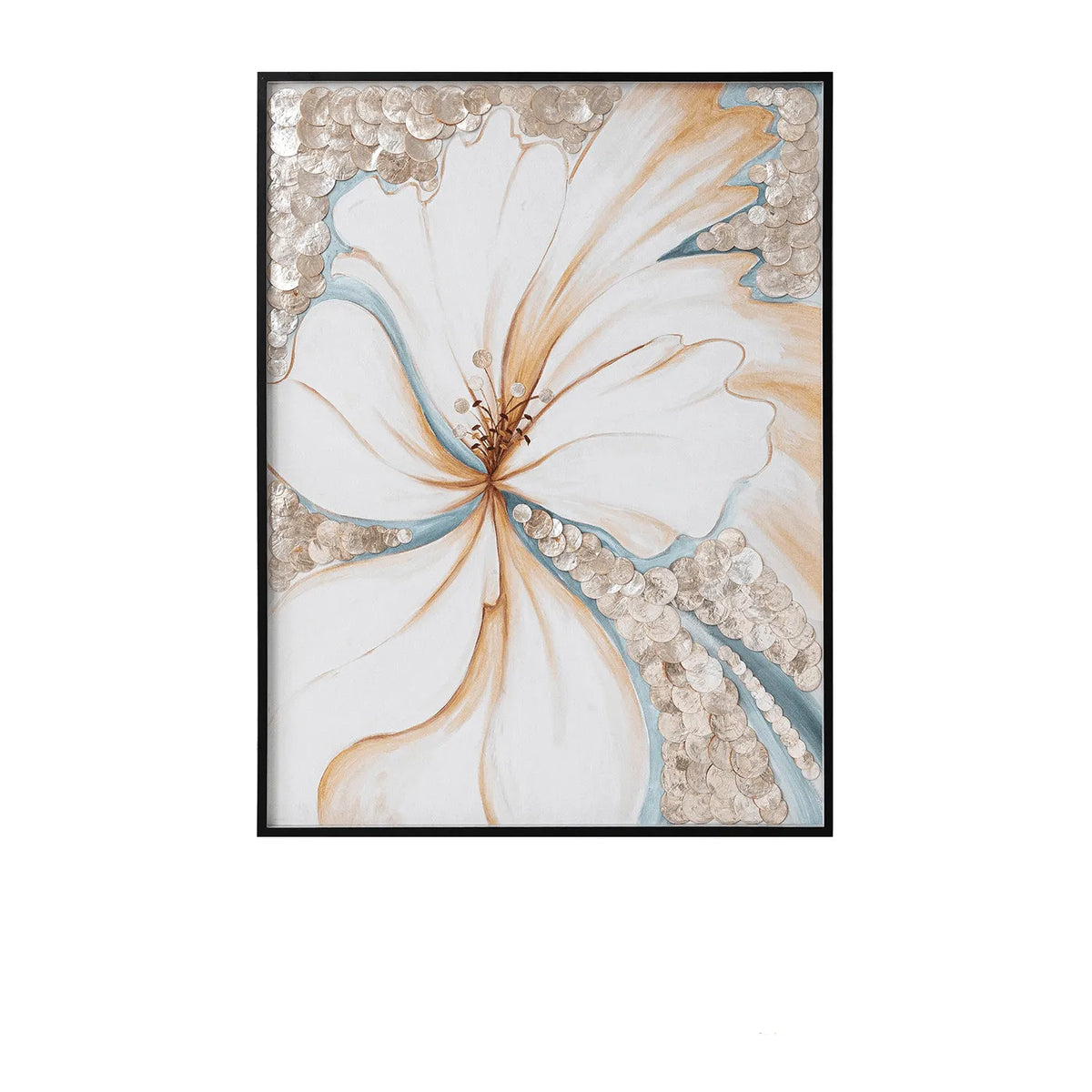 Mother of Pearl Wall Art Triptych, Handcrafted Floral Relief Panels
